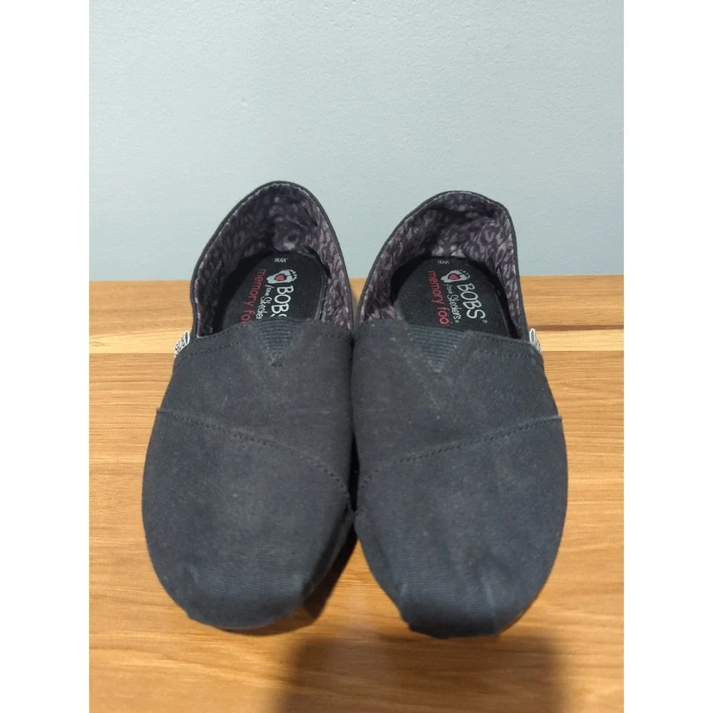Skechers BOBS‎ Slip On Loafer Flats Black Shoes Womens 6 Plush Peace and Love